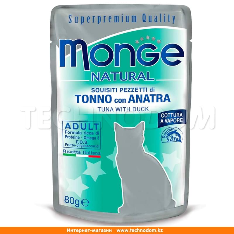Влажный корм Monge Cat Natural для кошек, кусочки тунец с уткой 80 г - фото #0, Technodom.kz