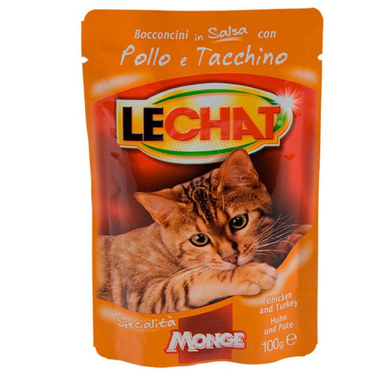 Влажный корм Lechat Cat для кошек, кусочки курицы с индейкой 100 г - фото #0, Technodom.kz