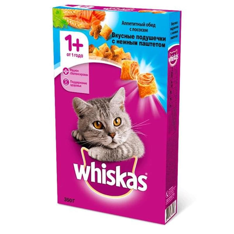 Сухой корм Whiskas для кошек подушечки с паштетом, лосось 350 г - фото #0, Technodom.kz