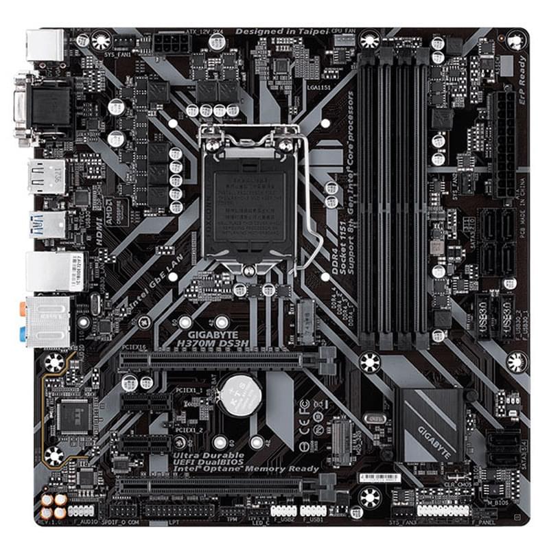 Материнская плата Gigabyte H370M DS3H LGA1151 4DDR4 PCI-E 2x16 1x1 (HDMI+DP+DVI-D+VGA) mATX - фото #0, Technodom.kz