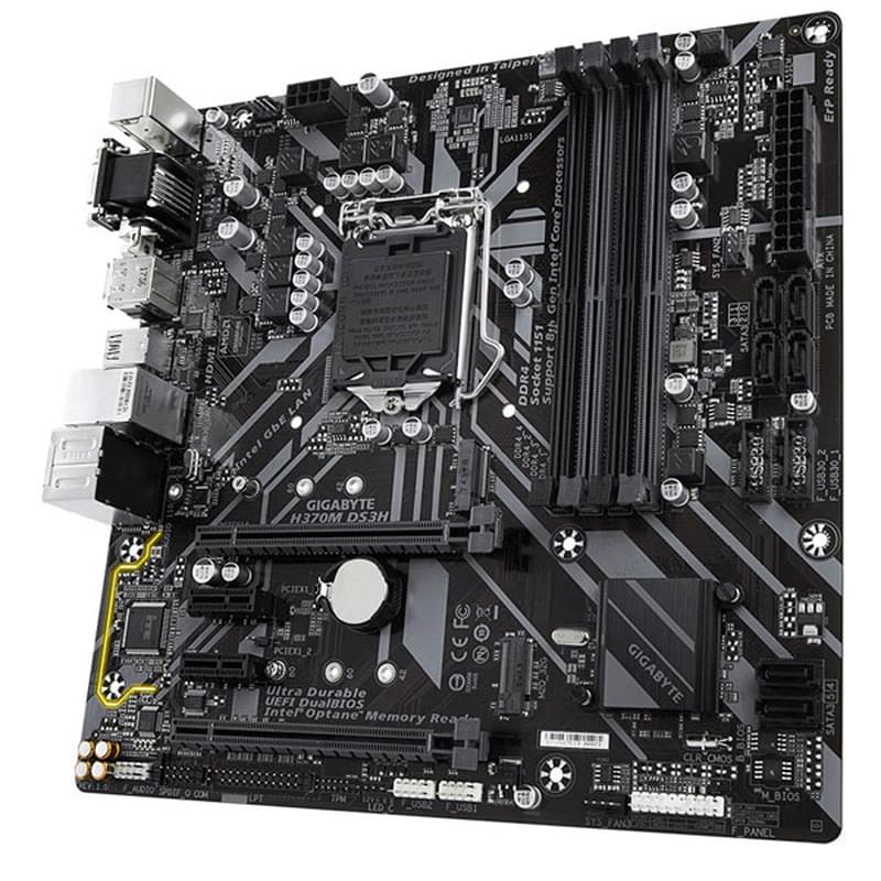 Материнская плата Gigabyte H370M DS3H LGA1151 4DDR4 PCI-E 2x16 1x1 (HDMI+DP+DVI-D+VGA) mATX - фото #1, Technodom.kz