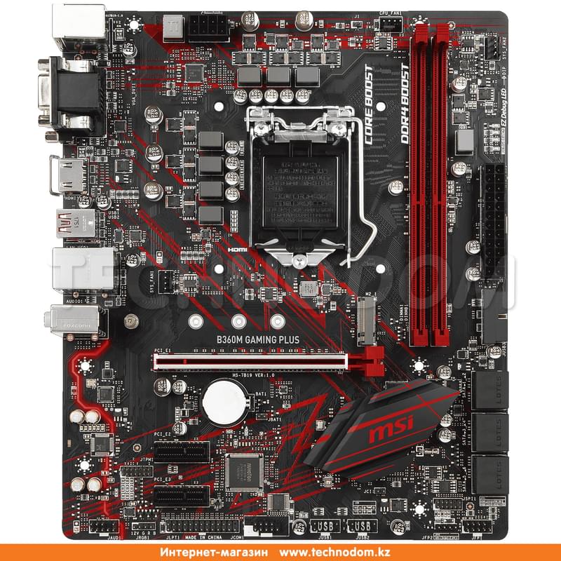 Материнская плата MSI B360M GAMING PLUS LGA1151 2DDR4 PCI-E 1x16 2x1 (HDMI+DVI-D+VGA) mATX - фото #0, Technodom.kz