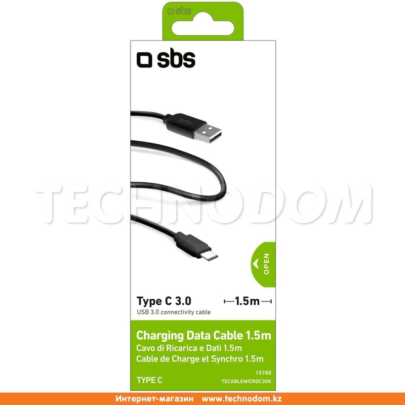 Кабель USB 3.0 - Type-С, SBS, 1,5м, Чёрный (TECABLEMICROC30K) - фото #1, Technodom.kz