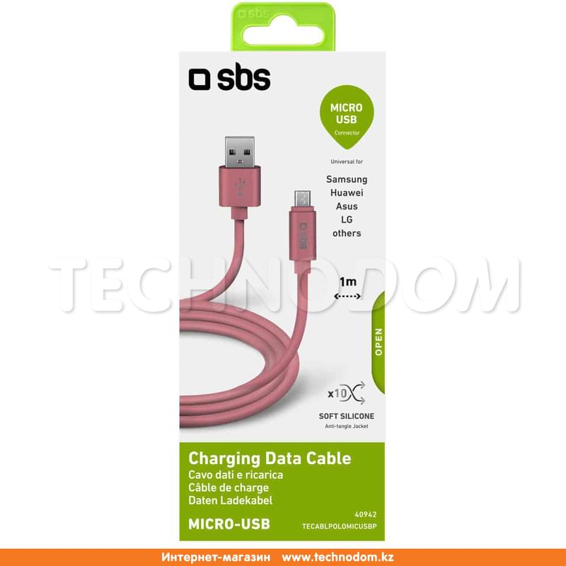 Кабель USB 2.0 - Micro USB, SBS, 1м, Polo series, Розовый (TECABLPOLOMICUSBP) - фото #1, Technodom.kz