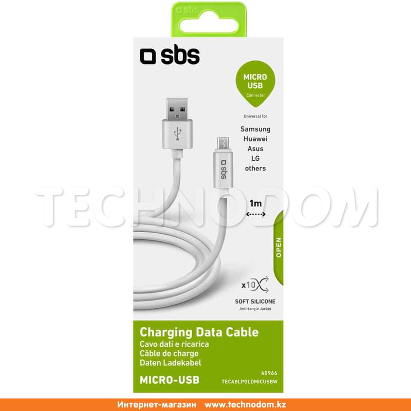 Кабель USB 2.0 - Micro USB, SBS, 1м, Polo series, Белый (TECABLPOLOMICUSBW) - фото #1, Technodom.kz