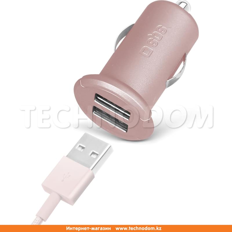 Автомобильное зарядное устройство 2*USB 2.4A, SBS, Rose Gold (TECAR2USB2AP) - фото #0, Technodom.kz