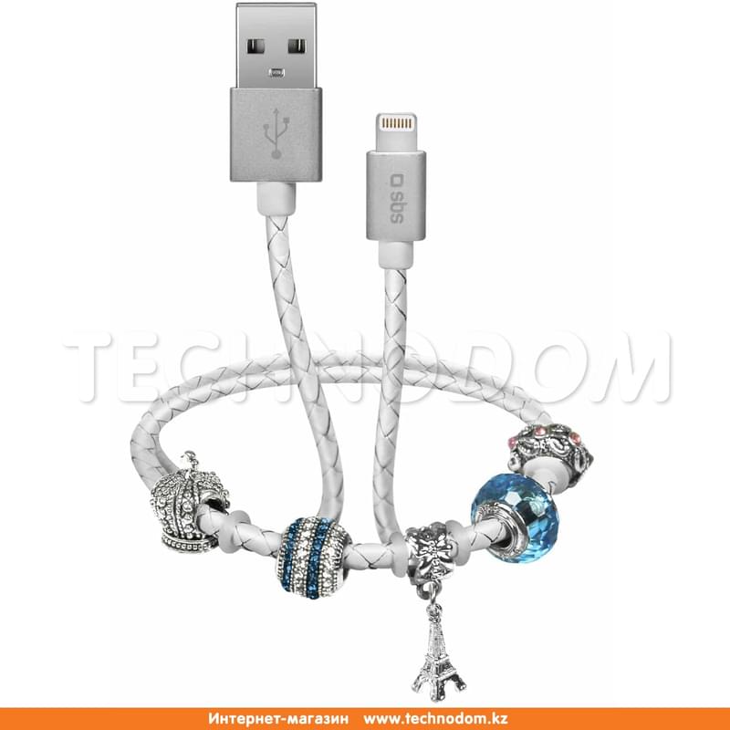 Кабель USB 2.0 - Lightning, SBS, Smart&Ladies Браслет, 39см, Белый (TESLCABLECHARMIP5W) - фото #0, Technodom.kz