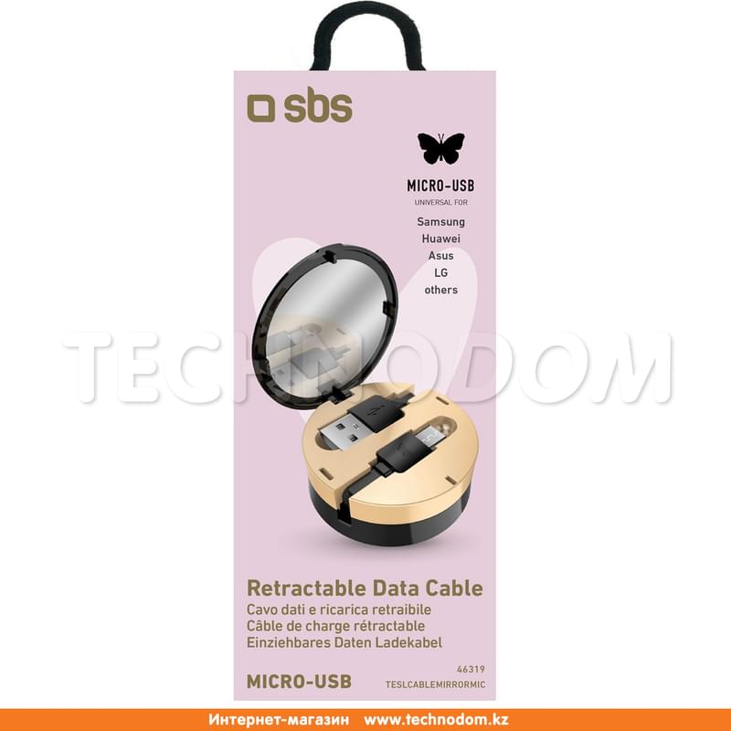 Кабель USB 2.0 - Micro USB, SBS, Smart&Ladies Зеркало, 1м, Чёрный (TESLCABLEMIRRORMIC) - фото #1, Technodom.kz