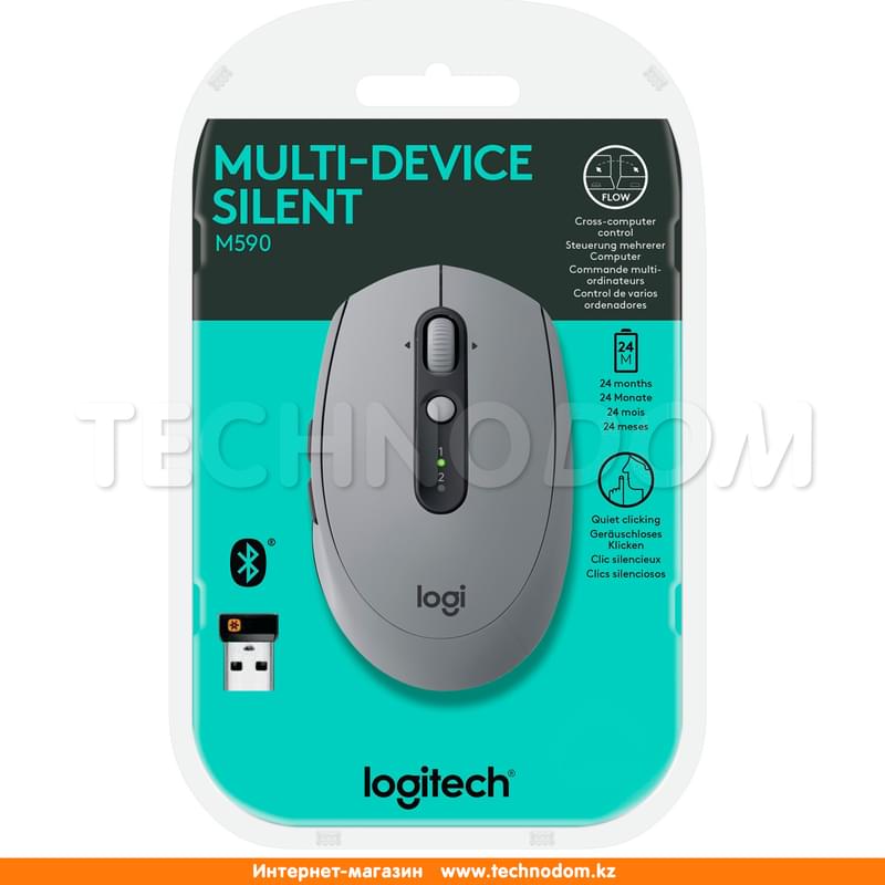 Мышка беспроводная Bluetooth Logitech M590, Mid Grey Tonal, 910-005198 - фото #4, Technodom.kz