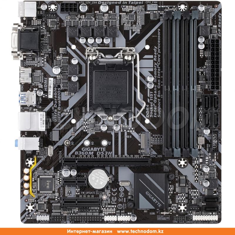 Материнская плата Gigabyte B360M HD3 LGA1151 2DDR4 PCI-E 2x16 2x1 (HDMI+DVI-D+VGA) mATX - фото #0, Technodom.kz