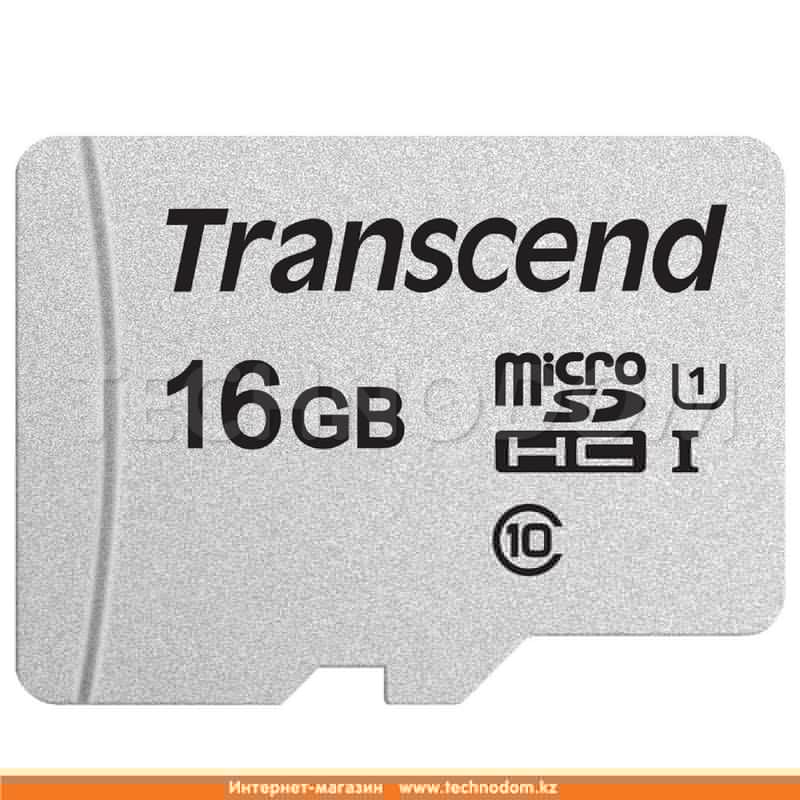 Карта памяти MicroSD 16GB Transcend, TLC, UHS-I, U1, до 60MB/s + SD Adapter (TS16GUSD300S-A) - фото #1, Technodom.kz
