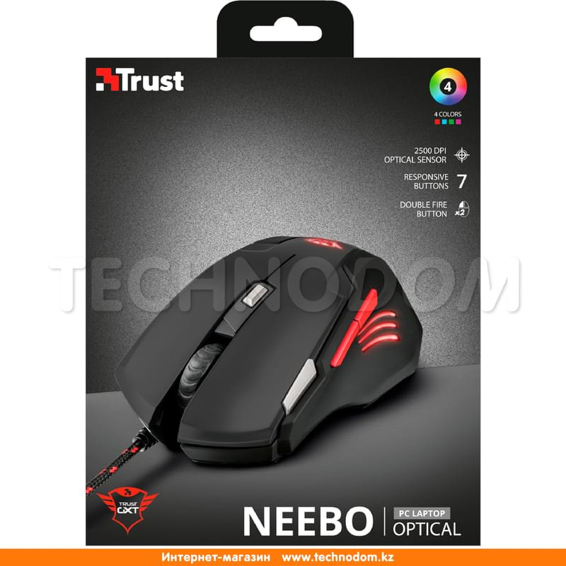 Мышка игровая проводная USB Trust GXT 111 NEEBO LED, Black - фото #4, Technodom.kz