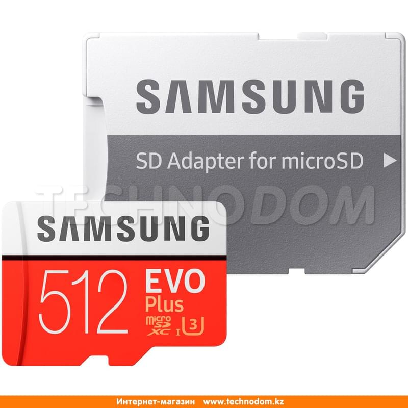 Карта памяти MicroSD 512GB Samsung Evo+, UHS-I 100MB/s, Class 10 + SD Adapter (MB-MC512GA/RU) - фото #1, Technodom.kz