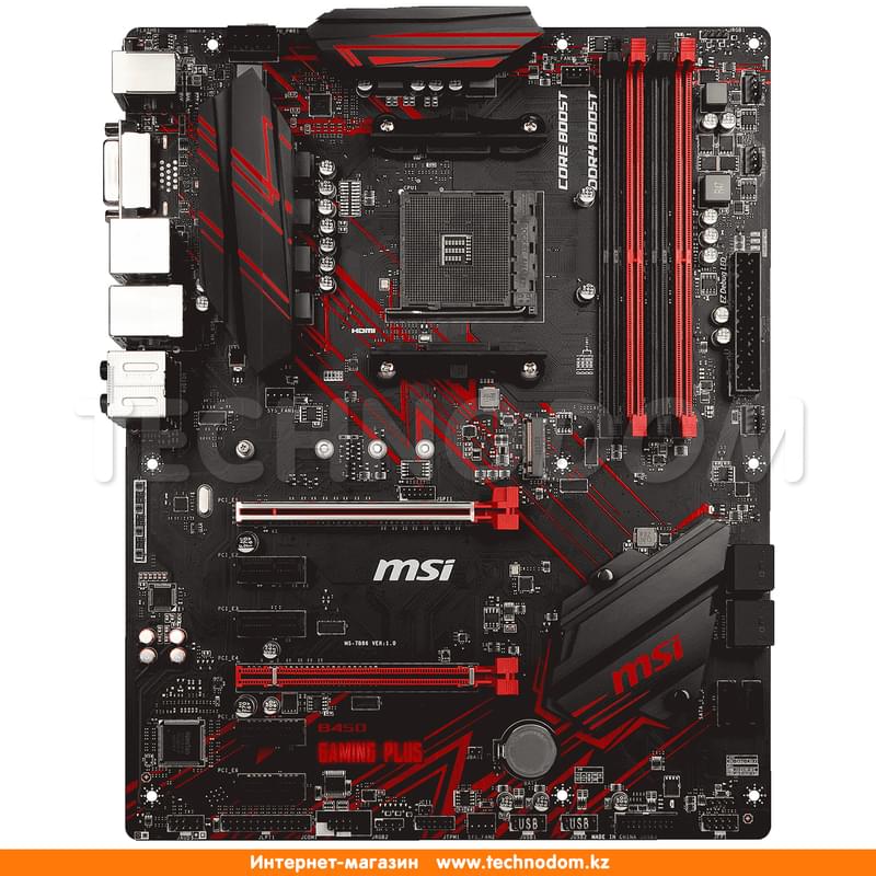 Материнская плата MSI B450 GAMING PLUS AM4 4DDR4 PCI-E 2x16 4x1 (HDMI+DVI-D) ATX - фото #0, Technodom.kz