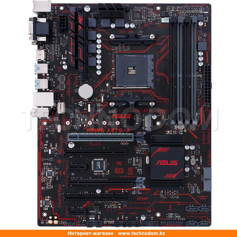 Материнская плата Asus PRIME X370-A AM4, 4DDR4 PCI-E 2x16 2x1 (HDMI+DVI+VGA) ATX - фото #0, Technodom.kz