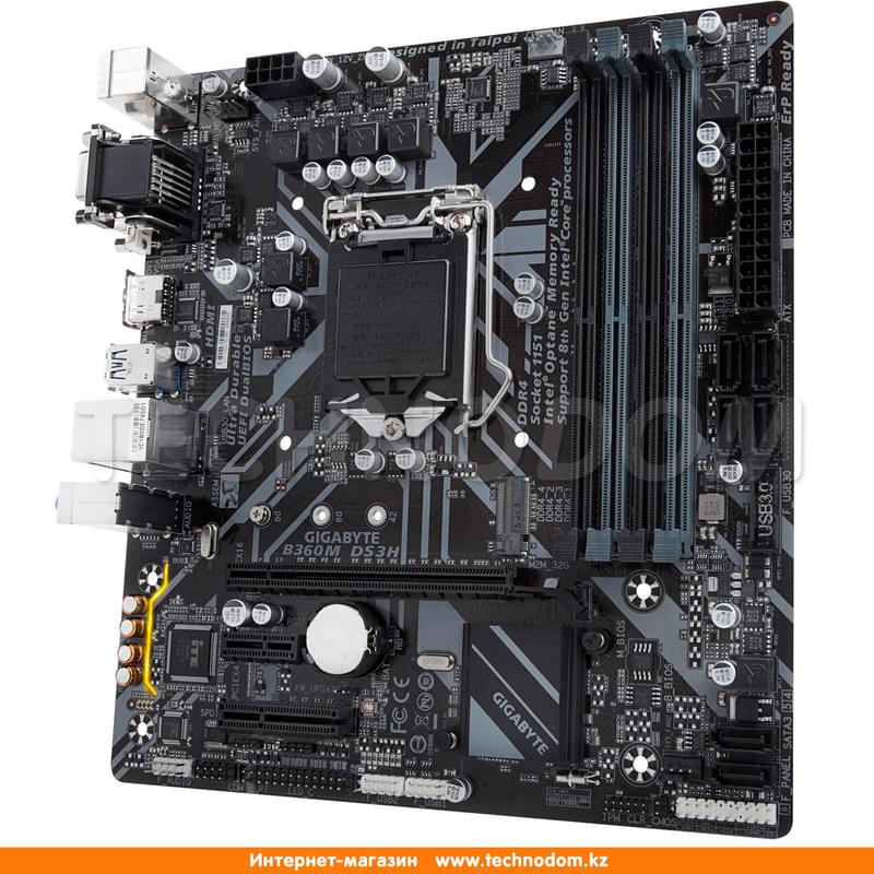 Материнская плата Gigabyte B360M DS3H LGA1151v2 4DDR4 PCI-E 2x16 1x1 (HDMI+D-Sub+DVI-D)mATX - фото #2, Technodom.kz