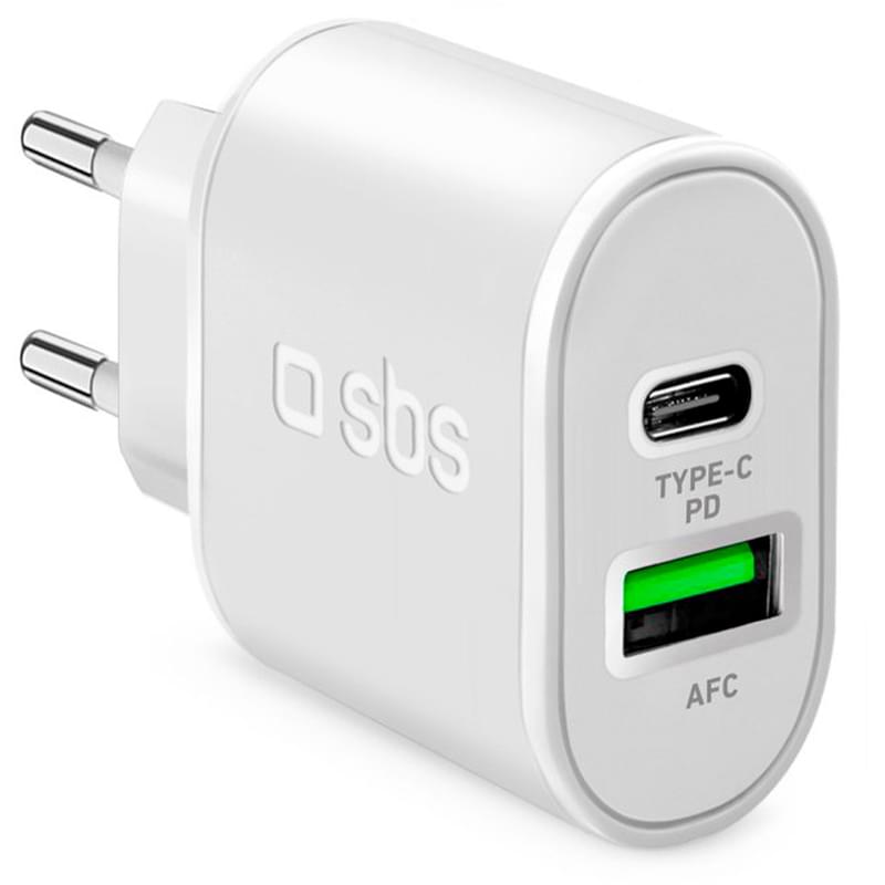 Сетевое зарядное устройство 1*USB 2.1A, 1*USB Type-C 18Вт (Power Delivery), SBS, White (TETRPD18W) - фото #1, Technodom.kz