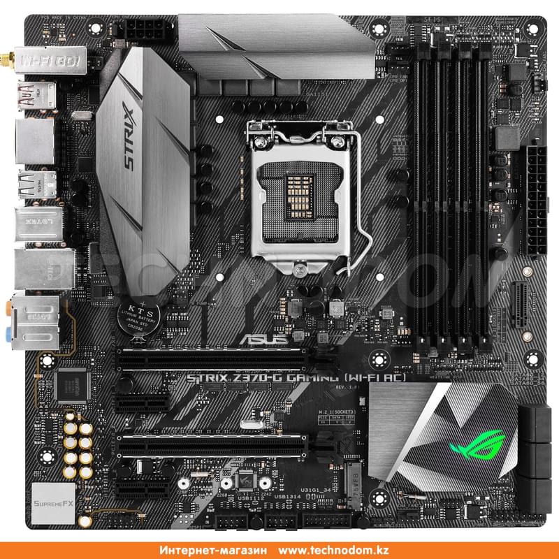 Материнская плата Asus ROG STRIX Z370-G Gaming (WI-FI) LGA1151 4DDR4 PCI-E 2x16 2x1 (HDMI+DP) mATX - фото #0, Technodom.kz