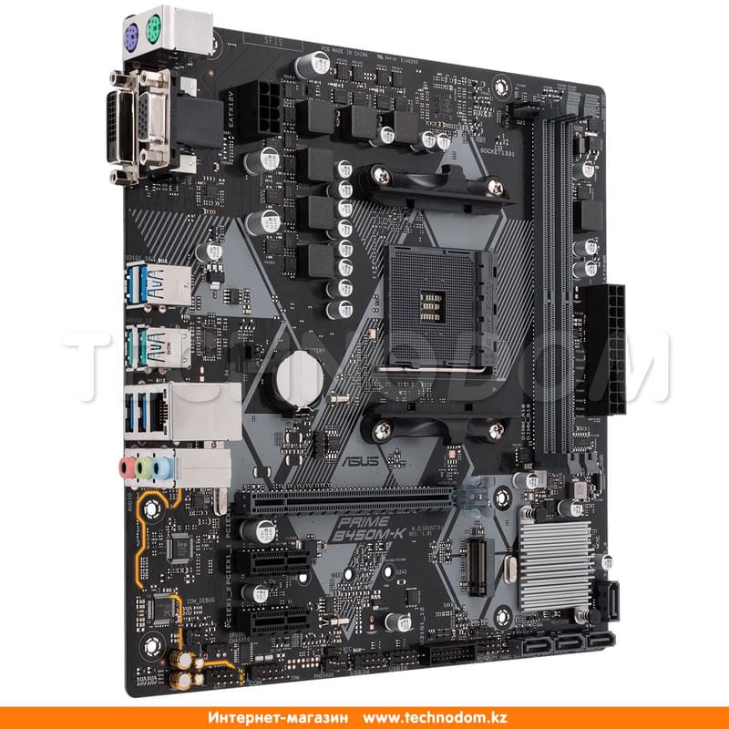Материнская плата Asus PRIME B450M-K AM4 B450 2DDR4 PCI-E 1x16 2x1 (DVI-D+VGA) mATX - фото #1, Technodom.kz