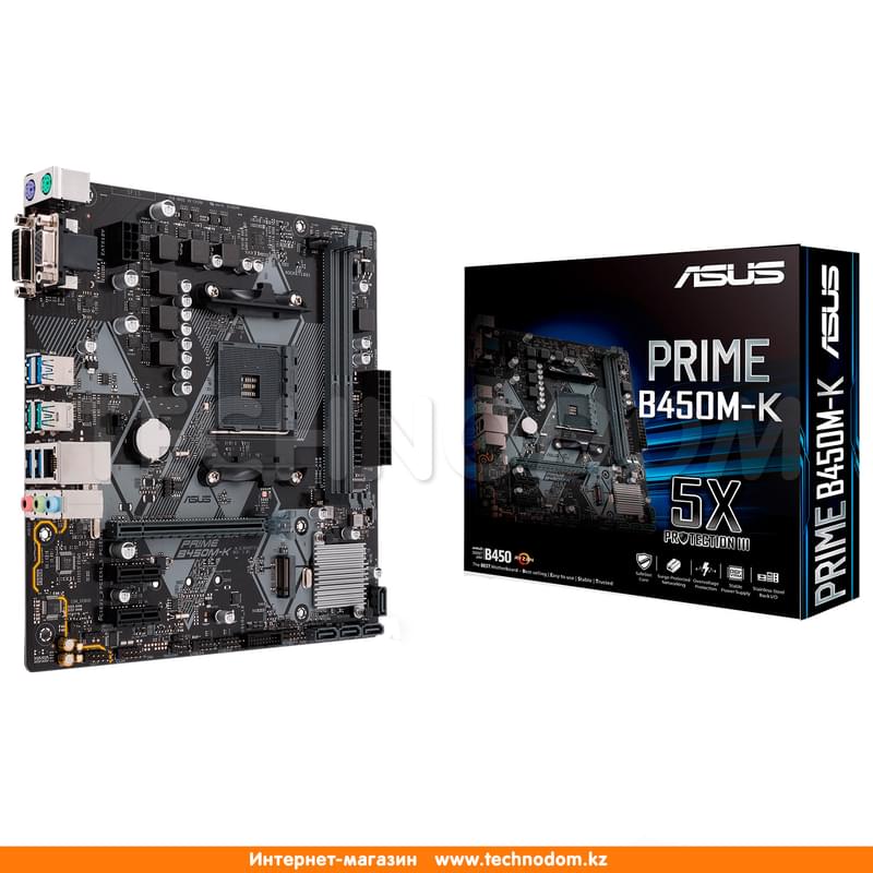 Материнская плата Asus PRIME B450M-K AM4 B450 2DDR4 PCI-E 1x16 2x1 (DVI-D+VGA) mATX - фото #5, Technodom.kz
