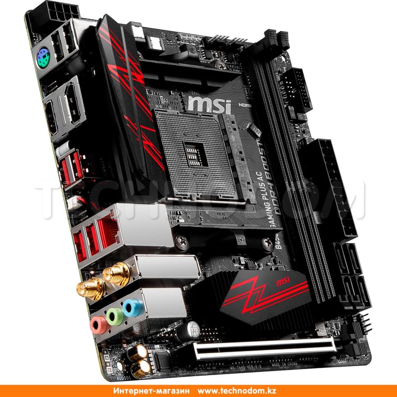 Материнская плата MSI B450I GAMING PLUS AC AM4 B450 2DDR4 PCI-E 2x16 3x1 (HDMI+DVI-D) mITX - фото #1, Technodom.kz