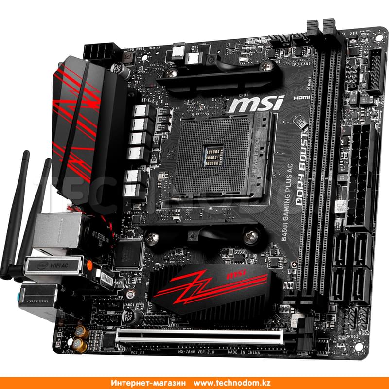 Материнская плата MSI B450I GAMING PLUS AC AM4 B450 2DDR4 PCI-E 2x16 3x1 (HDMI+DVI-D) mITX - фото #3, Technodom.kz