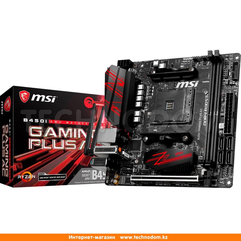 Материнская плата MSI B450I GAMING PLUS AC AM4 B450 2DDR4 PCI-E 2x16 3x1 (HDMI+DVI-D) mITX - фото #6, Technodom.kz