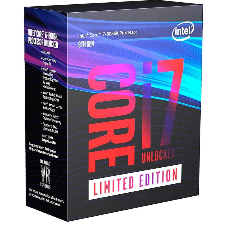 Процессор Intel Core i7-8086K (C6/T12, 12M Cache, 4.0 up to 5.0GHz) LGA1151 BOX - фото #0, Technodom.kz