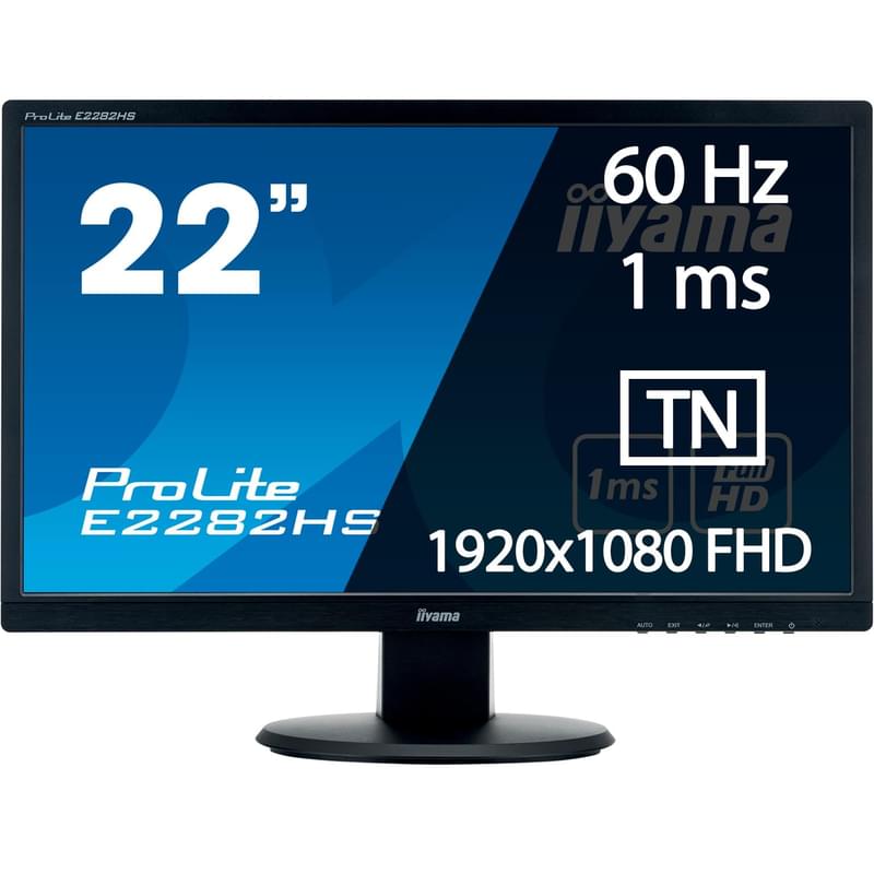 Монитор 21.5" Iiyama ProLite E2282HS-B1 1920х1080 16:9 TN 60ГЦ (HDMI+DVI-D+VGA) Black - фото #0, Technodom.kz