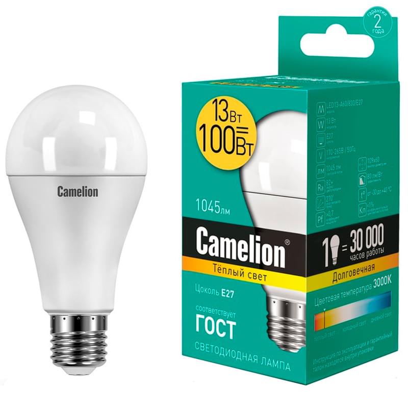 Светодиодная лампа Camelion 13W (100W) 3000K 1045lm E27 ND Тёплый - фото #0, Technodom.kz