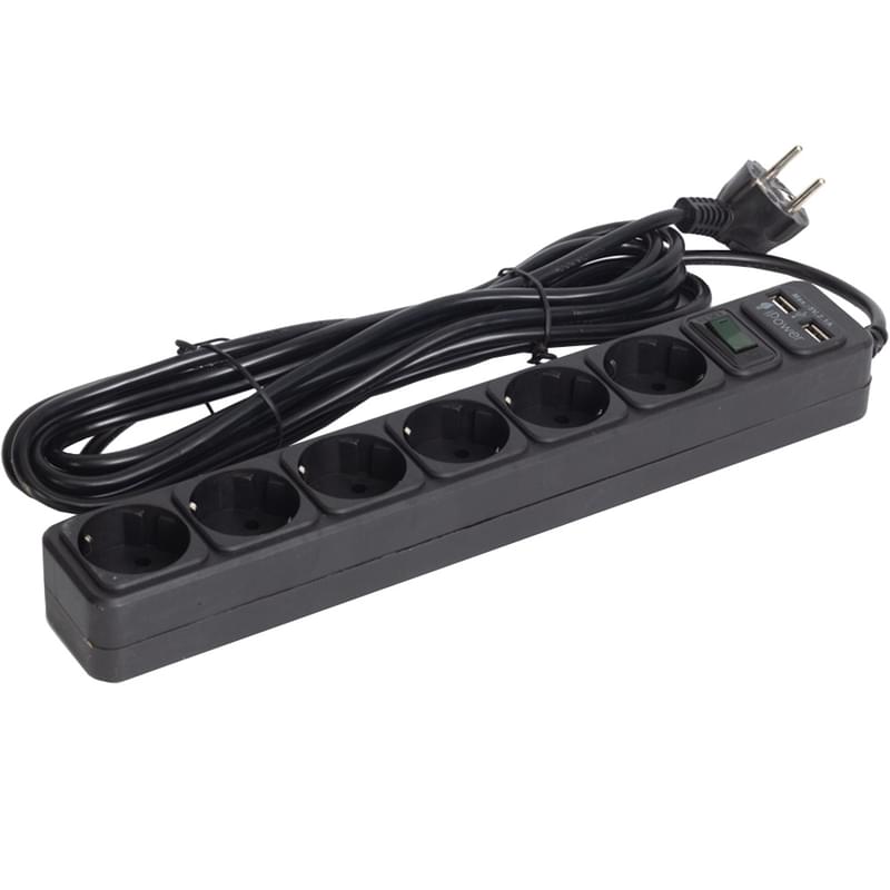 Сетевой фильтр iPower, 6 роз, 2*USB, 5м, Black (iPEO5m-USB) - фото #0, Technodom.kz