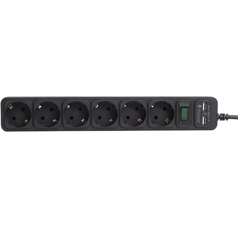 Сетевой фильтр iPower, 6 роз, 2*USB, 5м, Black (iPEO5m-USB) - фото #1, Technodom.kz