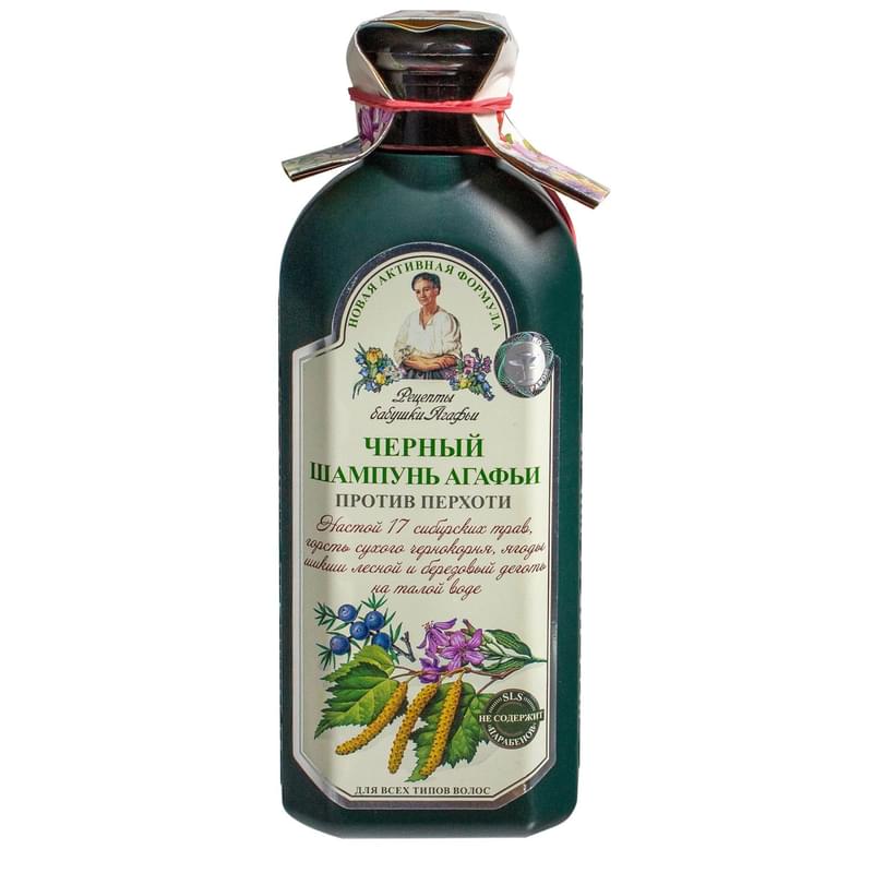 Шампунь для всех типов волос против перхоти "Черный" Рецепты бабушки Агафьи 350мл - фото #0, Technodom.kz