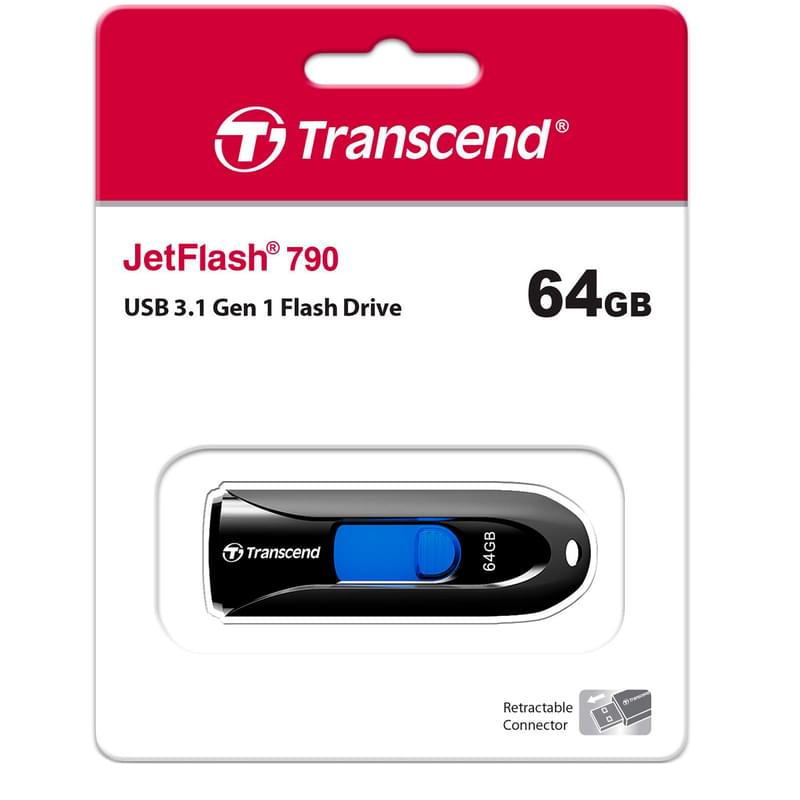 USB Флешка 64GB Transcend JetFlash 790 Type-A 3.1 Gen 1 (3.0) Black (TS64GJF790K) - фото #3, Technodom.kz