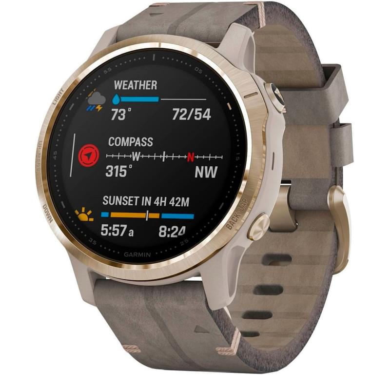 Смарт-часы Garmin Fenix 6S Sapphire Light Gold with Shale Suede Band - фото #0, Technodom.kz