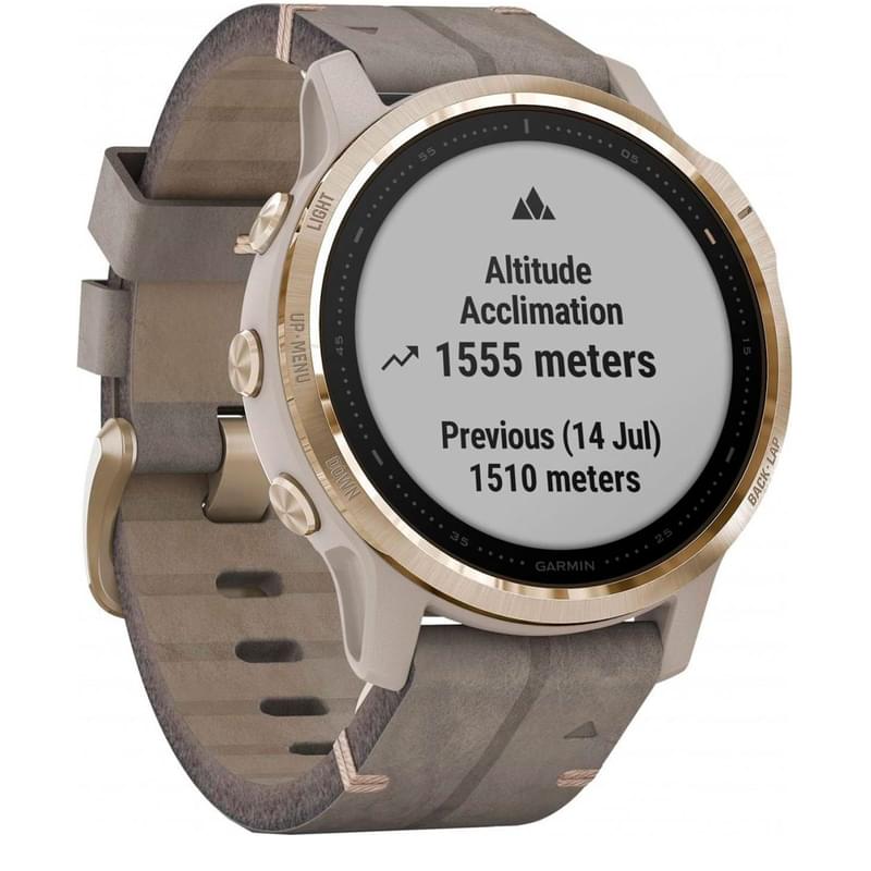 Смарт-часы Garmin Fenix 6S Sapphire Light Gold with Shale Suede Band - фото #4, Technodom.kz