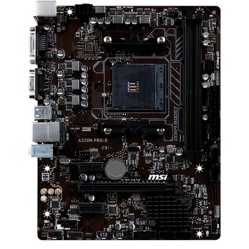 Материнская плата MSI A320M PRO-E AM4 2DDR4 PCI-E 1x16 2x1(DVI-D+VGA) mATX - фото #0, Technodom.kz