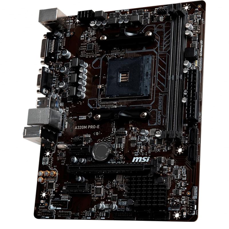 Материнская плата MSI A320M PRO-E AM4 2DDR4 PCI-E 1x16 2x1(DVI-D+VGA) mATX - фото #1, Technodom.kz