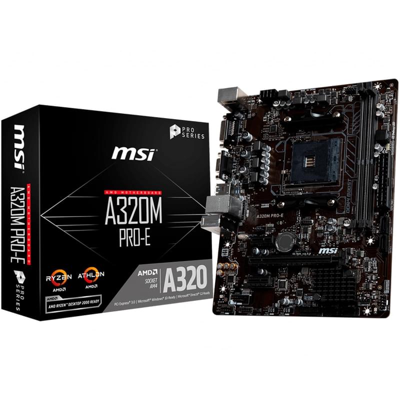 Материнская плата MSI A320M PRO-E AM4 2DDR4 PCI-E 1x16 2x1(DVI-D+VGA) mATX - фото #4, Technodom.kz