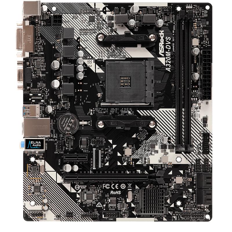 Материнская плата ASRock A320M-DVS R4.0 AM4 2DDR4 PCI-E 1x16 1x1 (DVI-D+VGA) mATX - фото #0, Technodom.kz