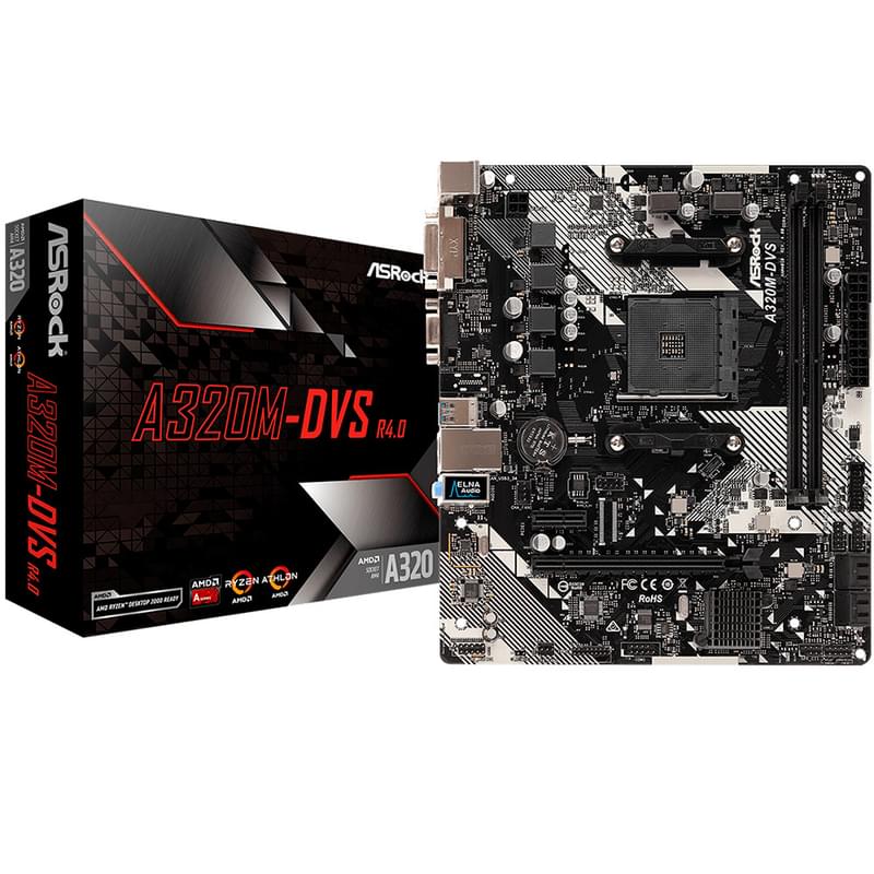 Материнская плата ASRock A320M-DVS R4.0 AM4 2DDR4 PCI-E 1x16 1x1 (DVI-D+VGA) mATX - фото #3, Technodom.kz