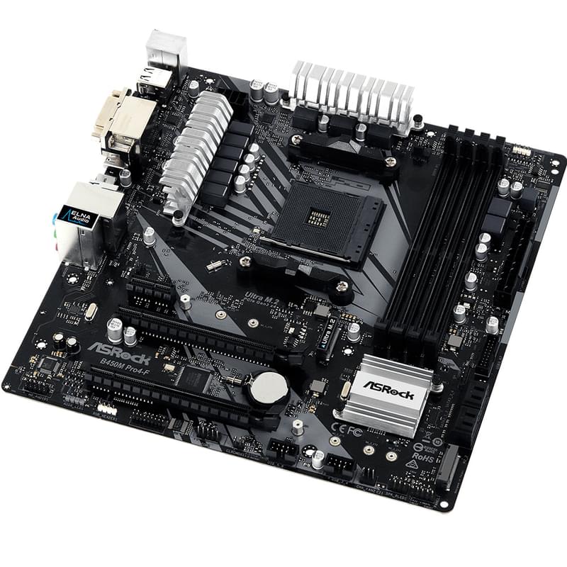 Материнская плата ASRock B450M PRO4-F AM4 4DDR4 PCI-E 2x16 1x1 (HDMI+DVI-D+VGA) mATX - фото #2, Technodom.kz