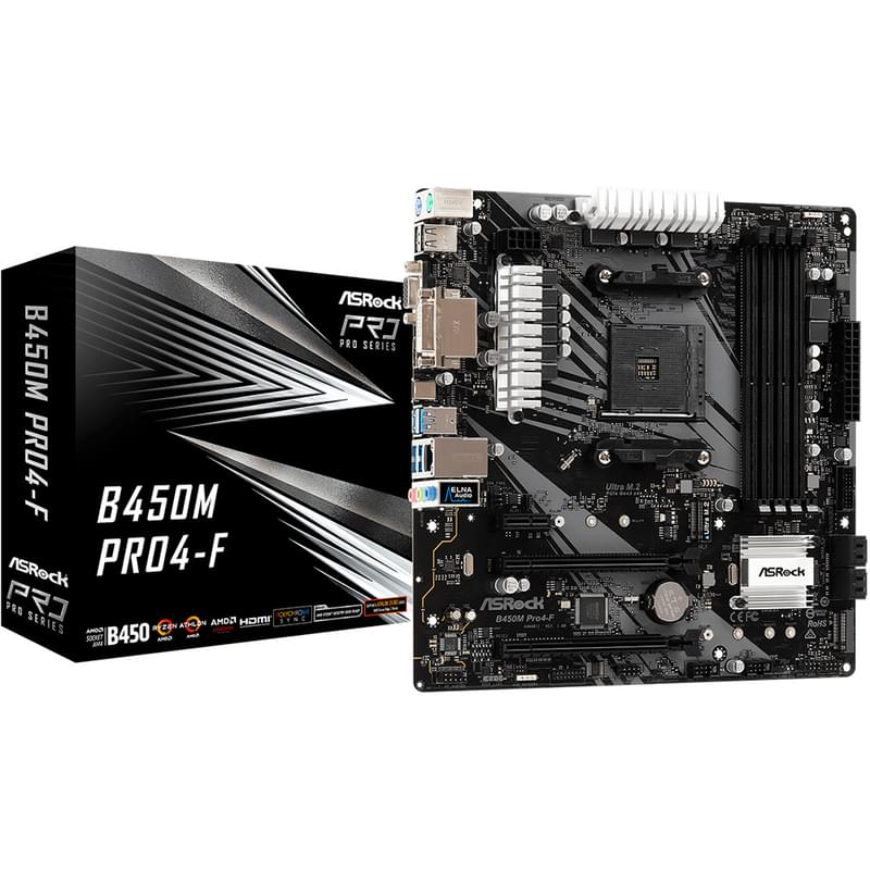 Материнская плата ASRock B450M PRO4-F AM4 4DDR4 PCI-E 2x16 1x1 (HDMI+DVI-D+VGA) mATX - фото #4, Technodom.kz
