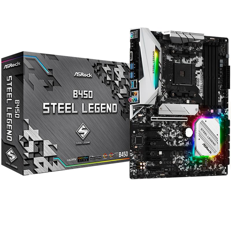 Материнская плата ASRock B450 STEEL LEGEND AM4 4DDR4 PCI-E 2x16 4x1 (HDMI+DP) ATX - фото #3, Technodom.kz