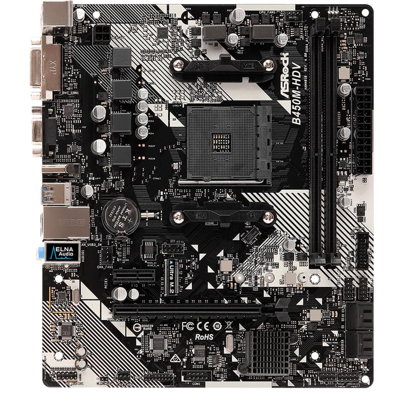 Материнская плата ASRock B450M-HDV R4.0 AM4 2DDR4 PCI-E 3x16 2x1 (HDMI+DVI-D+VGA) microATX - фото #0, Technodom.kz