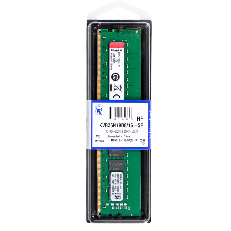 Оперативная память DDR4 DIMM 16GB/2666MHz PC-21300 Kingston (KVR26N19D8/16) - фото #2, Technodom.kz