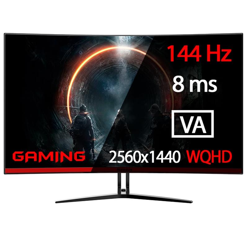 Монитор Игровой 31,5" Huntkey X3271K 2560x1440 16:9 VA 144ГЦ (HDMI+DP+DVI) Curved Dark Grey - фото #0, Technodom.kz