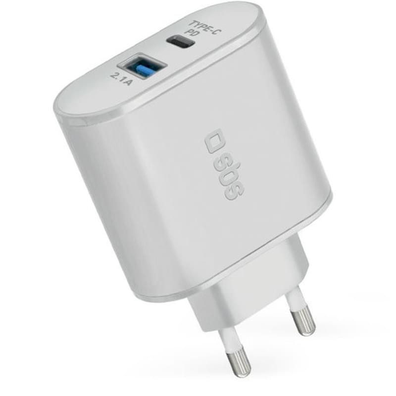 Сетевое зарядное устройство 1*USB 2.1A, 1*Type-C 3A PD (30W), SBS, Белый (TETRPD30W) - фото #0, Technodom.kz