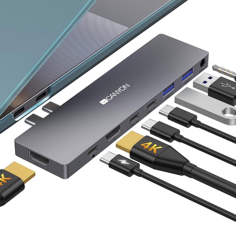Мультипортовая док-станция Сanyon, 8-в-1 Thunderbolt 3 PD (100W), Черно-серый (CNS-TDS08DG) - фото #3, Technodom.kz