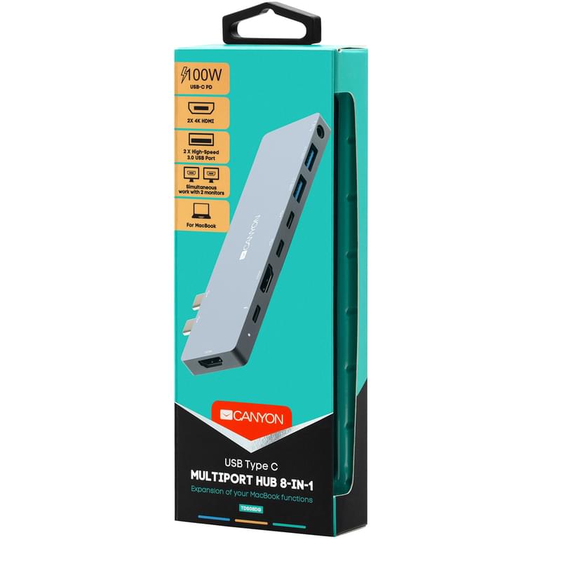 Мультипортовая док-станция Сanyon, 8-в-1 Thunderbolt 3 PD (100W), Черно-серый (CNS-TDS08DG) - фото #4, Technodom.kz
